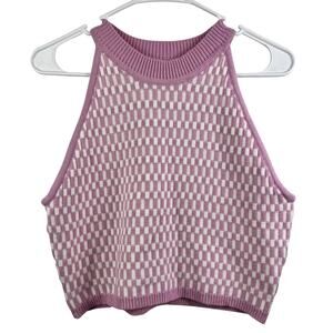 Buttermelon Sweater Knit Cropped Tank Top Large Sleeveless Plaid Preppy Summer